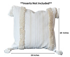 Throw Pillow Covers Set of 1 Boho Style 18x18 Decorative Cream & Tan w/ Tassels