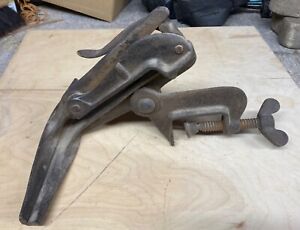 antique hand saw sharpening vise clamp bench mount cast iron tool USA
