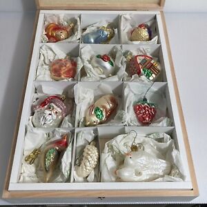 Inge Glas Bridal Collection Set of 12 Christmas Ornaments Germany Wood Box