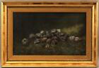 19thC Antique American Fruit Still Life Oil Painting of Plums Gold Gilt Frame