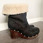 Uggs Women Carnegie Black Cream Clog Sherpa Studded Leather Boots Size 10 EUC