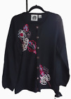 STORYBOOK KNITS Womens Black Floral Chic Beaded Embroidered Cardigan Sweater 3X