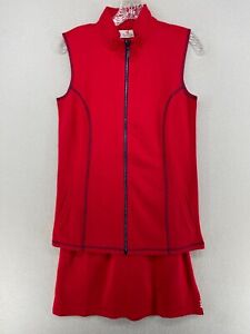 QUACKER FACTORY Skirt Set 2XS Rhinestone Zip Vest & Skort Cotton Fleece Red NEW