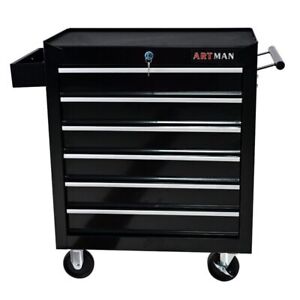 6 DRAWERS MULTIFUNCTIONAL TOOL CART WITH WHEELS-BLACK Highquality and durability
