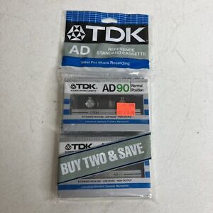 (2) TDK AD90 Blank Audio Cassette Tape Type I Normal Position New Sealed