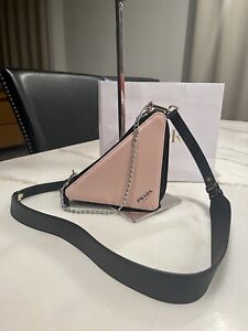 PRADA BEAUTY Pink Triangle Makeup Bag Pouch Crossbody Cosmetic Bag Purse Clutch