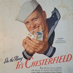 NAVY SAILOR CHESTERFIELD JOE NEWTON USS NORTH CAROLINA 1941 MAGAZINE PRINT AD A1