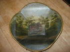 Early 19th C. American Folk Art Federal  Brick House Tole Decorated Apple Tray