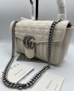 NWT Gucci GG Marmont Leather Small Shoulder Bag 443497 White Area Collection