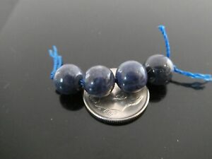 Blue Natural Sapphire Gemstone 8.5mm Round Large Hole FOUR- Bead Strand