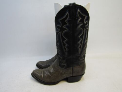 PANHANDLE SLIM Mens Size 9 D Black Gray Leather Lizard Cowboy Western Boots