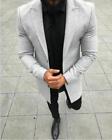 Men Business Lapel Collar Wool Blend Slim Trench Coat Formal Dress Suit Outwear
