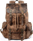 Men Waxed Canvas Leather Backpack Travel Rucksack Camping Hiking School Book Bag