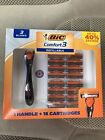 BIC Comfort 3 Hybrid Disposable Razor for Men-One Handle and 16 Cartridges