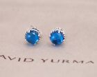 David Yurman Sterling Silver 8mm Petite Chatelaine Stud Earrings Blue Topaz 925