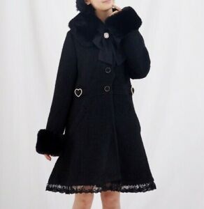 LIZ LISA Black Coat with Hearts and Ribbons | Kawaii Cute Japan  NWT | Authentic