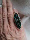 VTG OLD PAWN NATIVE AMERICAN INDIAN TURQUOISE SNAKE EYE CLUSTER SILVER RING s3.5
