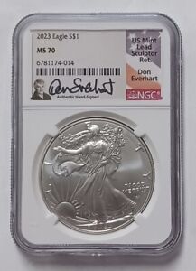 2023 American Silver Eagle 1 Troy Oz .999 Don Everhart Hand Signed NGC MS70