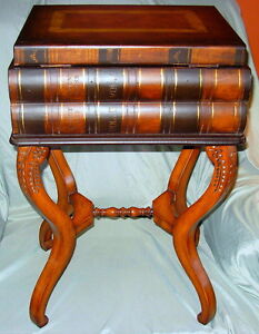 Unique Vintage Handcrafted Stacked Books Accent End Table with Top Storage Space