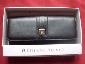 ETIENNE AIGNER black leather CLASSICS CHECKBOOK CLUTCH WALLET new in box  *read*