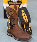 MEN'S WORK BOOTS WORK GEAR SOFT TOE SQUARE COWBOY GENUINE LEATHER CRAZY NK