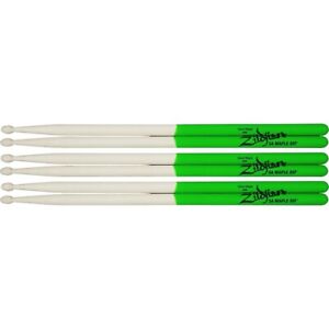 Zildjian Maple Green DIP Drumsticks 3-Pack Super 7A Wood Tip