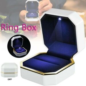 Luxury Ring Box LED lighted Engagement Case Wedding Gift Pendant Jewelry, White
