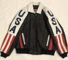 Vintage Phase 2 Leather Bomber Jacket Motorcycle USA American Flag Men’s XL