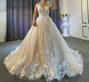 Illusion Sleeveless Wedding Dresses V Neck Lace Applique Bridal Gown Custom Size