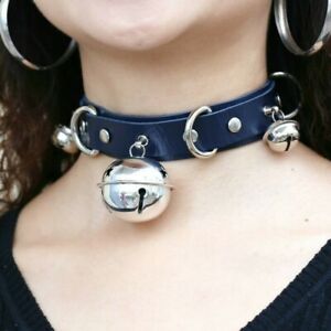 Womens Small Bell Choker Lolita Maid BDSM Collar PU Alloy Leather Necklace Belt