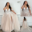 Champagne Plus Size Wedding Dresses With Split Off the Shoulder Lace Appliques