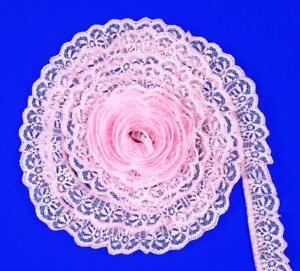 PINK~1 1/4 Inch Wide Ruffled Candlewick Lace Trim~By 5 Yards