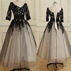 Short Gothic Wedding Dress V Neck Corset Long Sleeves Tea Length Bridal Gowns