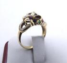 18K YELLOW GOLD Panther Design Multi color Stone Ring Band 5.2 Grams Size 7