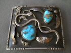 New ListingOLD Native American Navajo Morenci Turquoise Sterling Silver Snake Belt Buckle