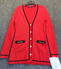Brooks Brothers Women's Long Cardigan Bright Red Sz S Button Up 100% Merino Wool