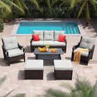 6 Pcs Outdoor Sectional Sofa Rattan Outdoor Conversation Set,Patio Furniture Set