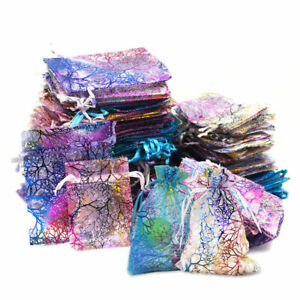 50/100 Coralline Organza Gift Bags Jewelry Candy Pouch Drawstring Wedding Party