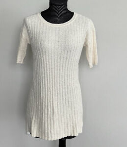 Theory Crew Neck Fleece Sweater Dress Short Sleeve Lightweight Size S White