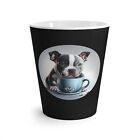 Latte Mug, 12 oz, Black, Ceramic, Cute American Bully Puppy, Coffee Lover Gift