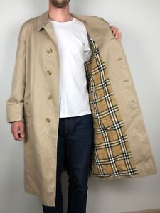 Vintage Burberry Men's Trench Coat Nova Check Biege Made in England Size 52