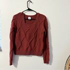 Cabi Brick Red Square Neck Cable Knit Pullover Sweater Size Medium