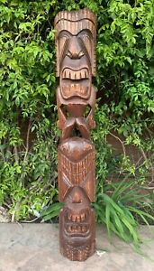 Ku & Kane Hawaiian Tiki Statue Wall Sculpture Mask Tropical Tiki Bar Decor 40