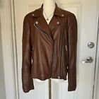 7 For All Mankind Faux Leather Jacket Brown Large Moto Zip Up