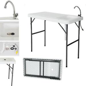 Portable Camping Folding Fish Cutting Table Sink Faucet Durable Outdoor Garden