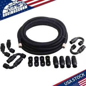 6AN Black Nylon PTFE Fuel Line 10/20ft with 6 or 10 Fittings Hose Kit E85