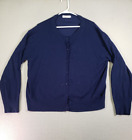 Vintage Hwiloo Sweater Womens 3XL Navy Blue Cardigan Ribbed Trim Knit Button Up