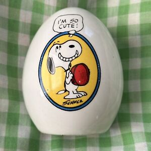Vintage 70s Peanuts Snoopy I’m So Cute Ceramic Egg Schulz Cartoon Collectibles