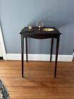 ANTIQUE VINTAGE UNIQUE MC SMOKING STAND TABLE DARK WOOD AND BRASS 20”x14”x11”