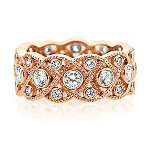 8mm Rose Gold Plated Silver 1.75ct CZ Wedding Band Vintage Eternity Ring set